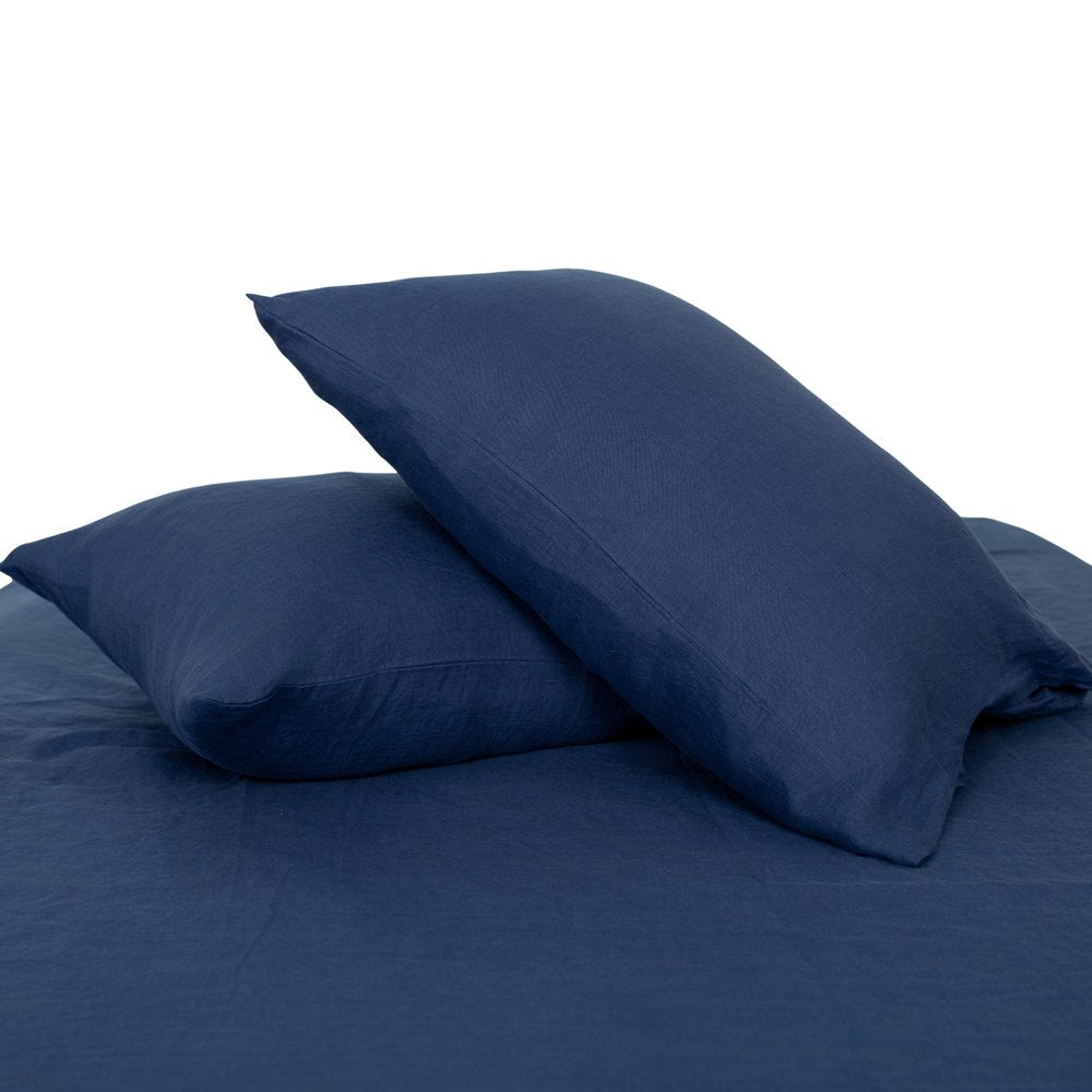 Set of Two Navy Blue Linen Standard Pillowcases