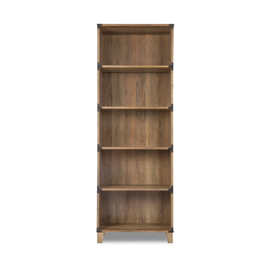 71" Oak Distressed Wood Five Tier Etagere Bookcase