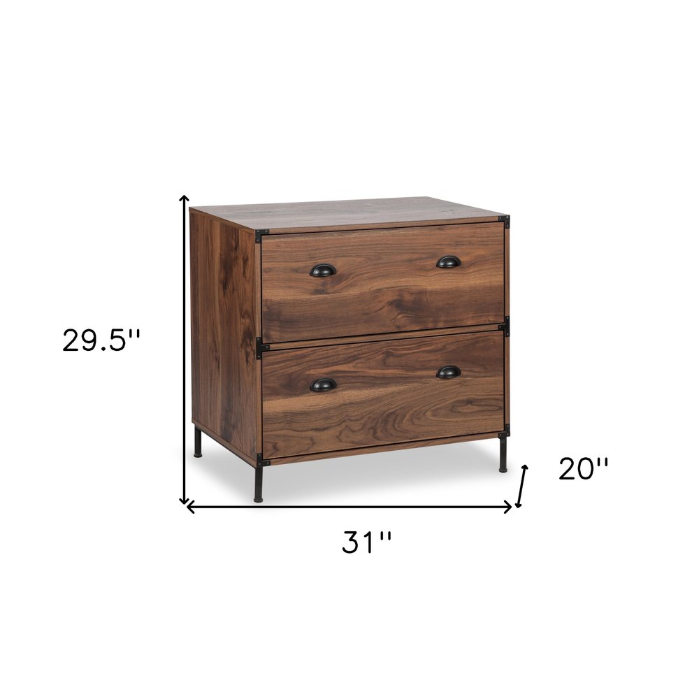 30" Walnut Wood Two Drawers Filing Cabinet