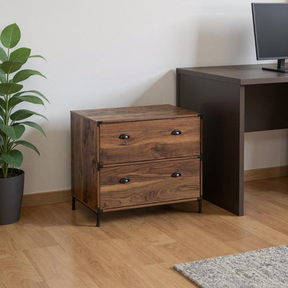 30" Walnut Wood Two Drawers Filing Cabinet