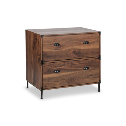 30" Walnut Wood Two Drawers Filing Cabinet
