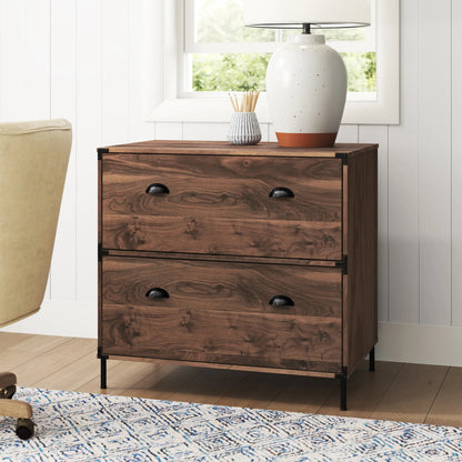 30" Walnut Wood Two Drawers Filing Cabinet