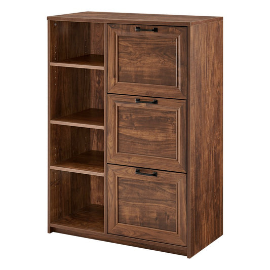43" Walnut Distressed Wood Three Drawers Filing Cabinet