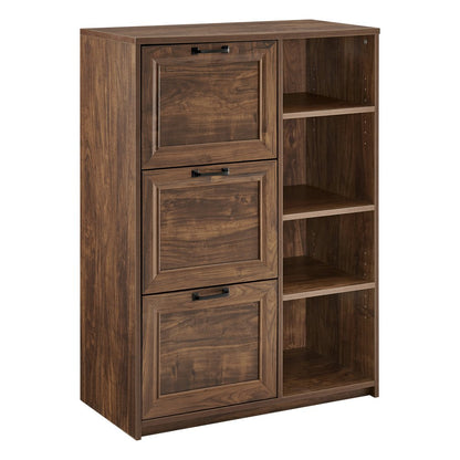 43" Walnut Distressed Wood Three Drawers Filing Cabinet