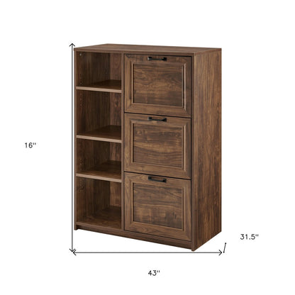 43" Walnut Distressed Wood Three Drawers Filing Cabinet