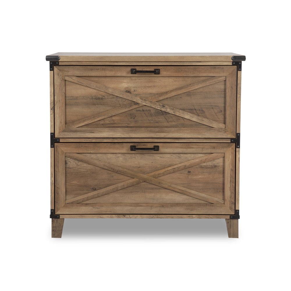 30" Oak Wood Two Drawers Filing Cabinet