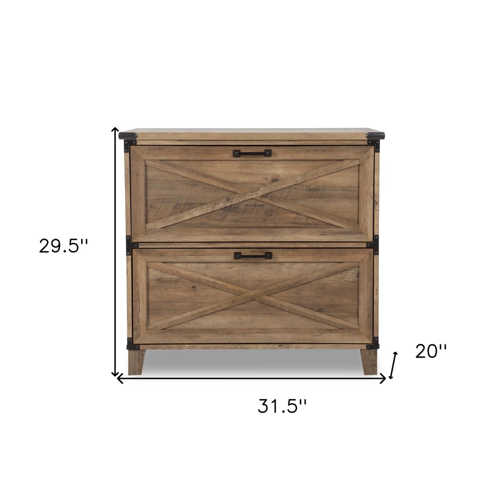 30" Oak Wood Two Drawers Filing Cabinet