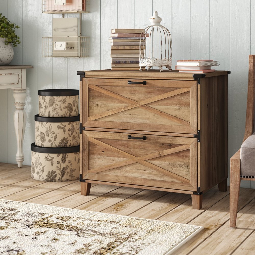 30" Oak Wood Two Drawers Filing Cabinet