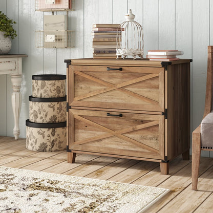 30" Oak Wood Two Drawers Filing Cabinet