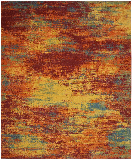 9' X 12' Flame Abstract Indoor Outdoor Area Rug