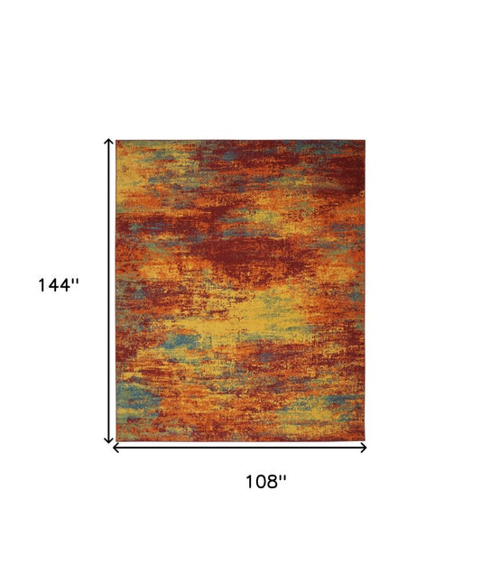 9' X 12' Flame Abstract Indoor Outdoor Area Rug