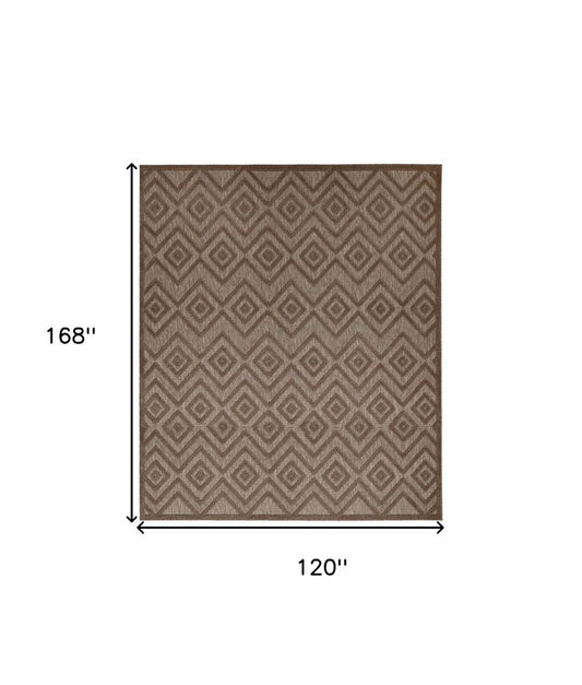 10' X 14' Brown Geometric Indoor Outdoor Area Rug