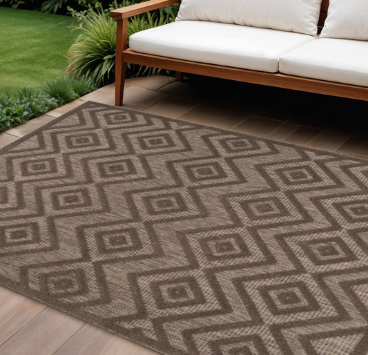 10' X 14' Brown Geometric Indoor Outdoor Area Rug