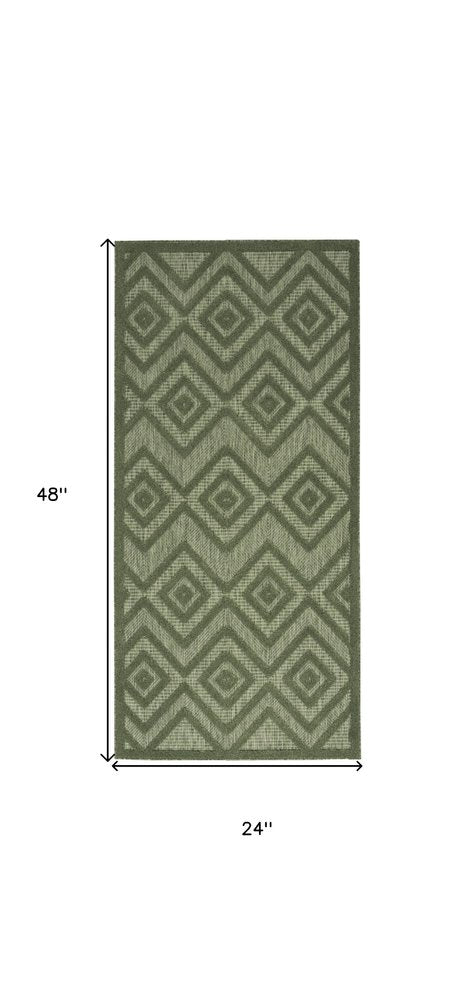 2' X 4' Dark Green And Light Green Geometric Indoor Outdoor Area Rug