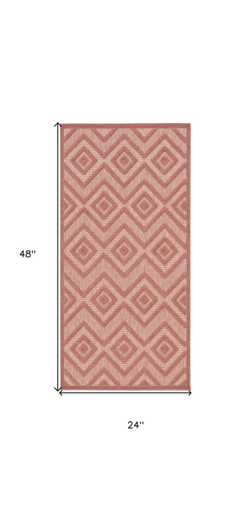 2' X 4' Coral And Orange Geometric Indoor Outdoor Area Rug