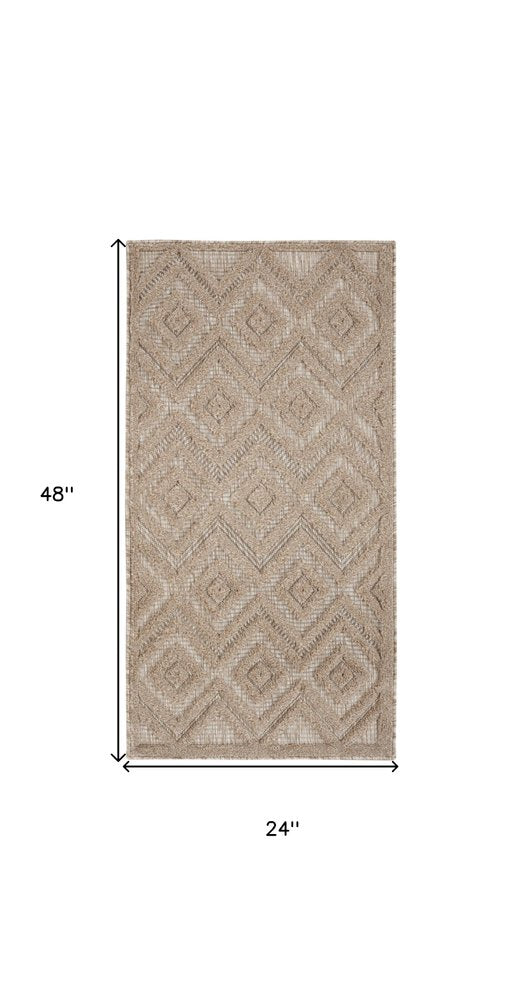 2' X 4' Natural And Beige Geometric Indoor Outdoor Area Rug