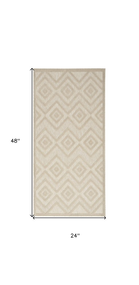 2' X 4' Cream And Beige Geometric Indoor Outdoor Area Rug