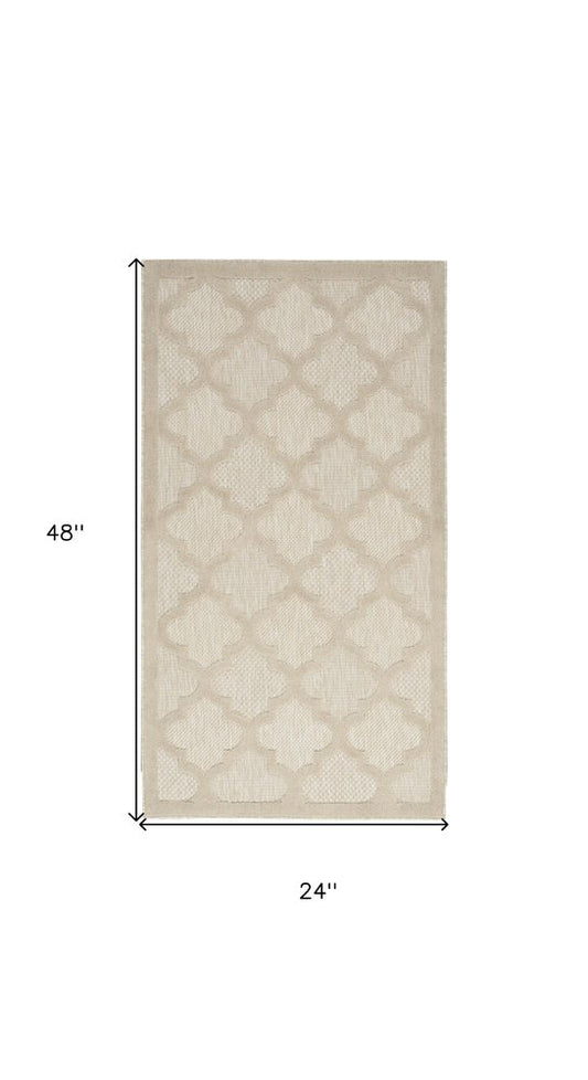 2' X 4' Cream And Beige Geometric Indoor Outdoor Area Rug