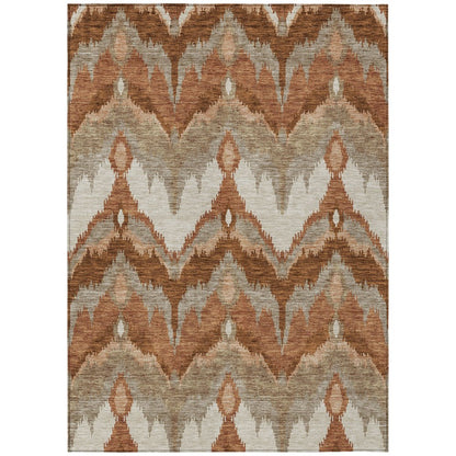 3' X 5' Orange Beige And Copper Ikat Washable Indoor Outdoor Area Rug
