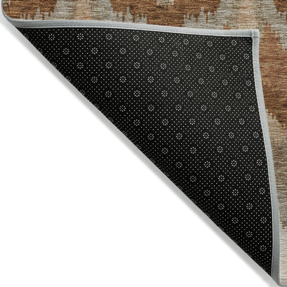 3' X 5' Orange Beige And Copper Ikat Washable Indoor Outdoor Area Rug