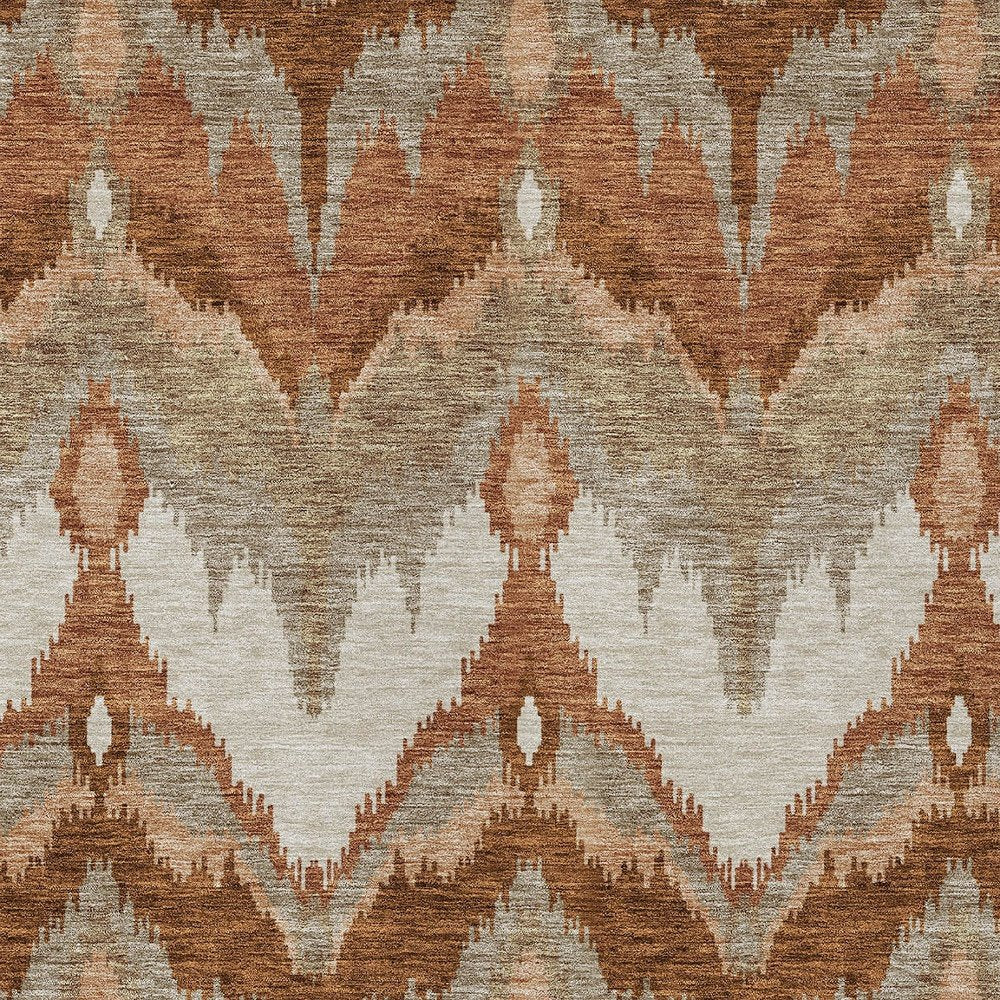 3' X 5' Orange Beige And Copper Ikat Washable Indoor Outdoor Area Rug