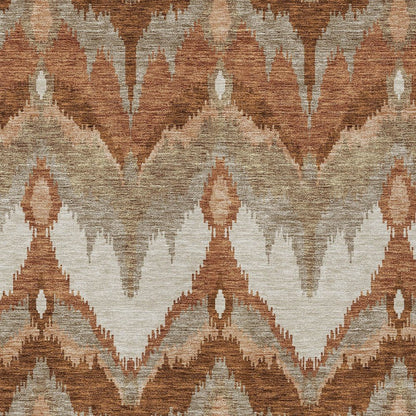 3' X 5' Orange Beige And Copper Ikat Washable Indoor Outdoor Area Rug