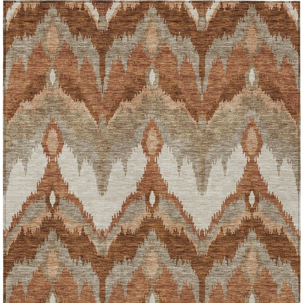 3' X 5' Orange Beige And Copper Ikat Washable Indoor Outdoor Area Rug