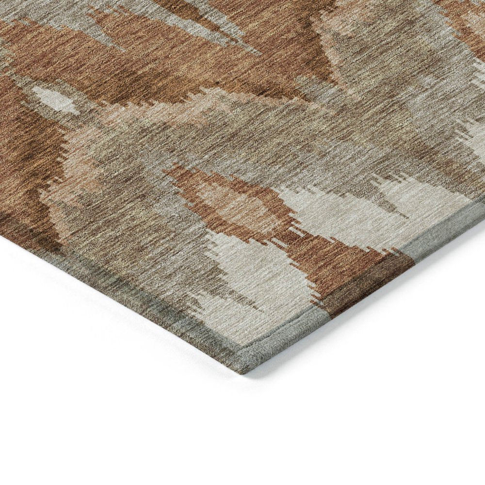 3' X 5' Orange Beige And Copper Ikat Washable Indoor Outdoor Area Rug