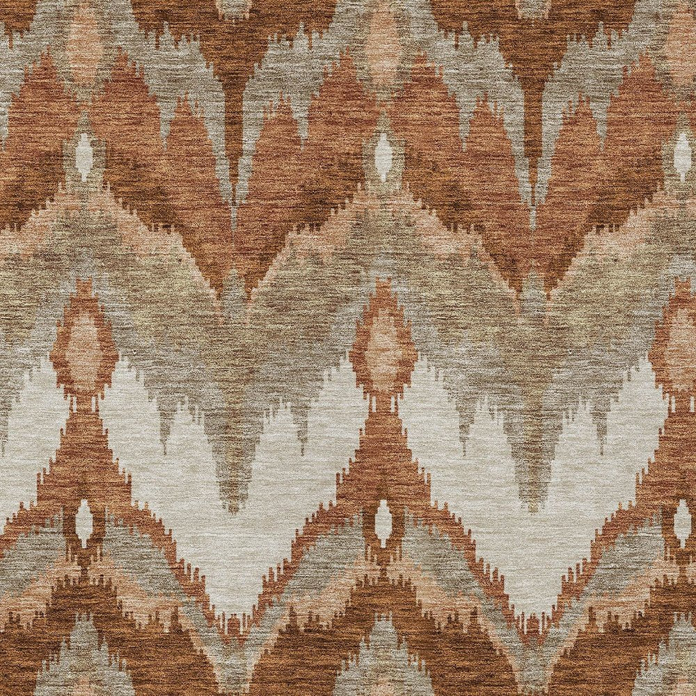 3' X 5' Orange Beige And Copper Ikat Washable Indoor Outdoor Area Rug