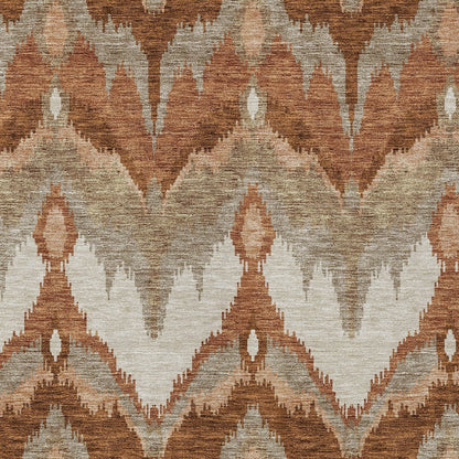 3' X 5' Orange Beige And Copper Ikat Washable Indoor Outdoor Area Rug