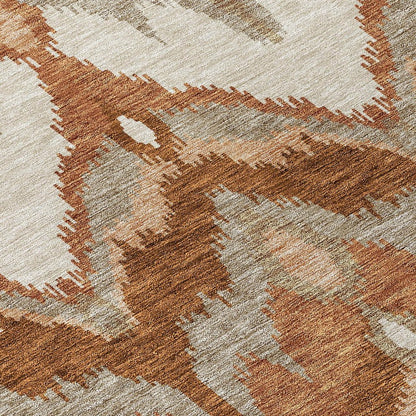3' X 5' Orange Beige And Copper Ikat Washable Indoor Outdoor Area Rug