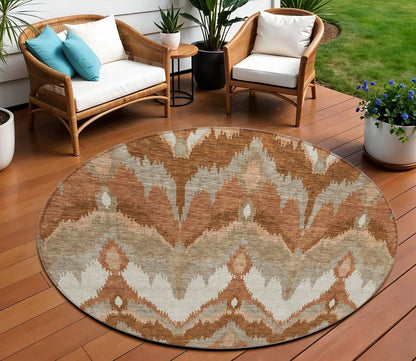 3' X 5' Orange Beige And Copper Ikat Washable Indoor Outdoor Area Rug