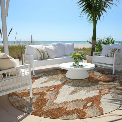 3' X 5' Orange Beige And Copper Ikat Washable Indoor Outdoor Area Rug