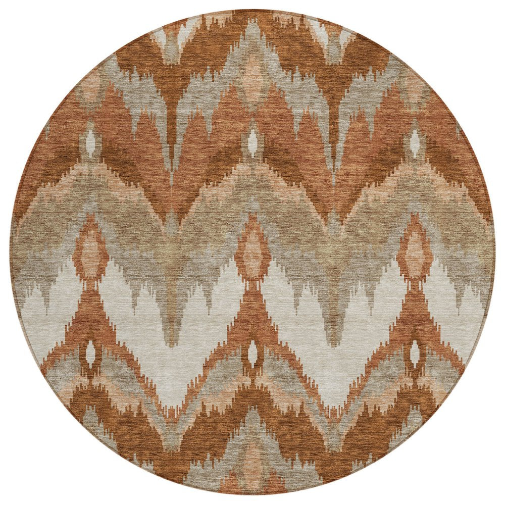 3' X 5' Orange Beige And Copper Ikat Washable Indoor Outdoor Area Rug