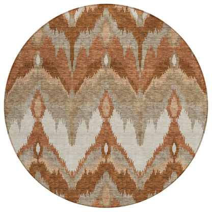 3' X 5' Orange Beige And Copper Ikat Washable Indoor Outdoor Area Rug