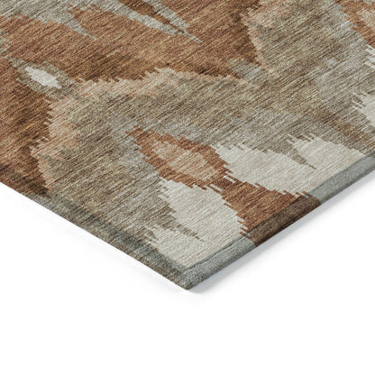 3' X 5' Orange Beige And Copper Ikat Washable Indoor Outdoor Area Rug