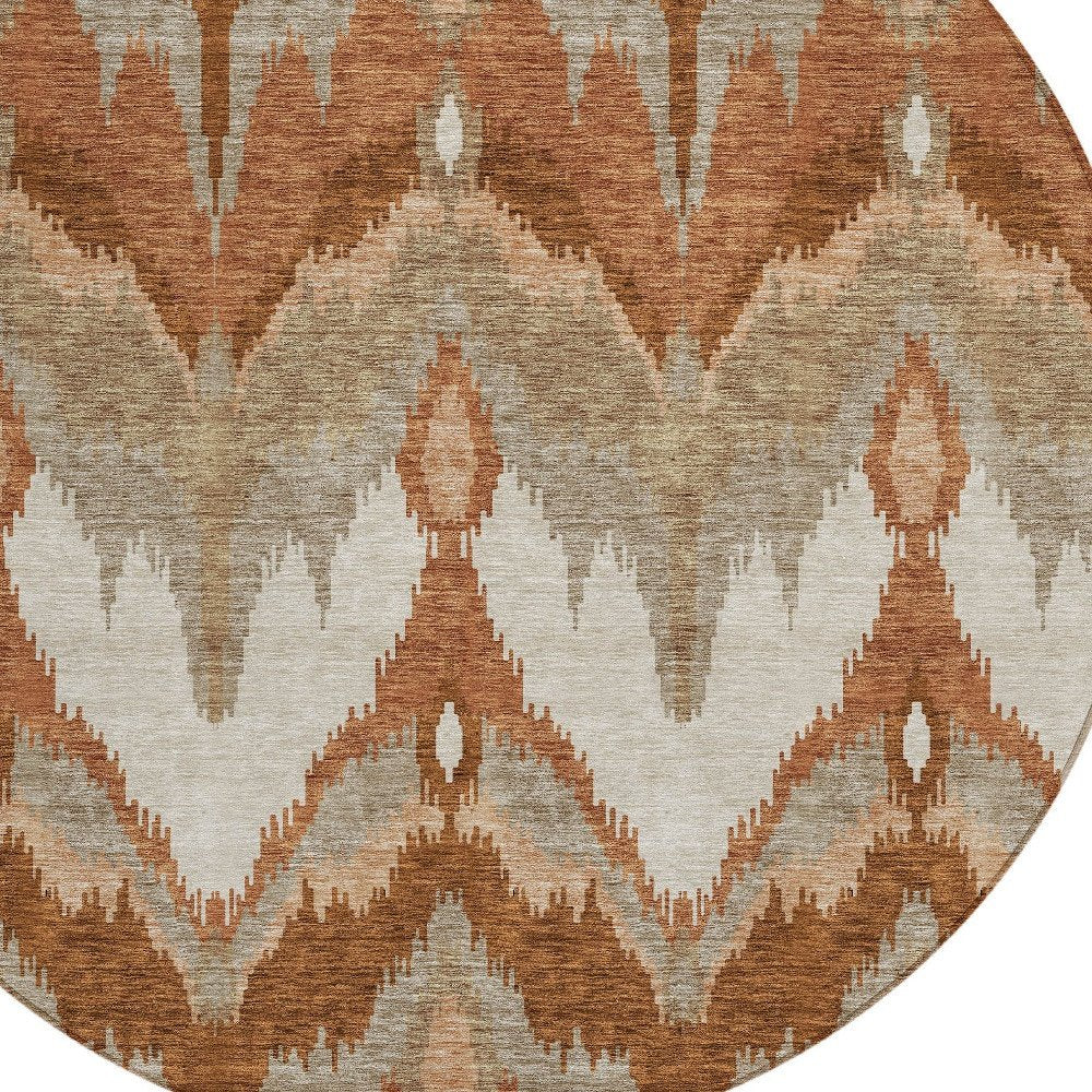 3' X 5' Orange Beige And Copper Ikat Washable Indoor Outdoor Area Rug