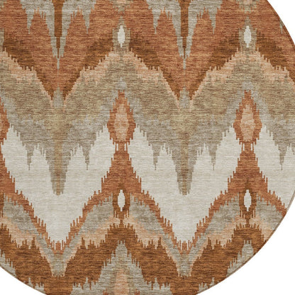 3' X 5' Orange Beige And Copper Ikat Washable Indoor Outdoor Area Rug