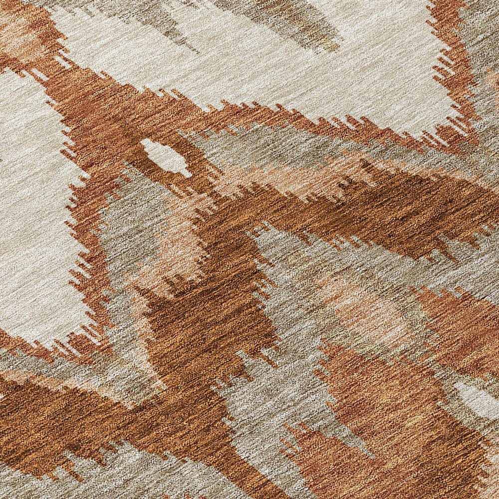 3' X 5' Orange Beige And Copper Ikat Washable Indoor Outdoor Area Rug
