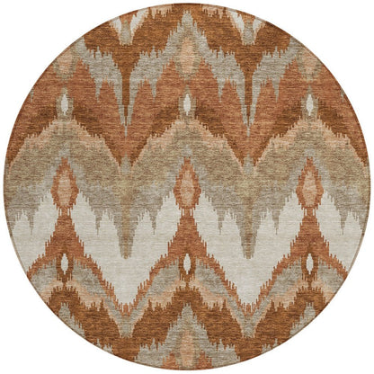 3' X 5' Orange Beige And Copper Ikat Washable Indoor Outdoor Area Rug