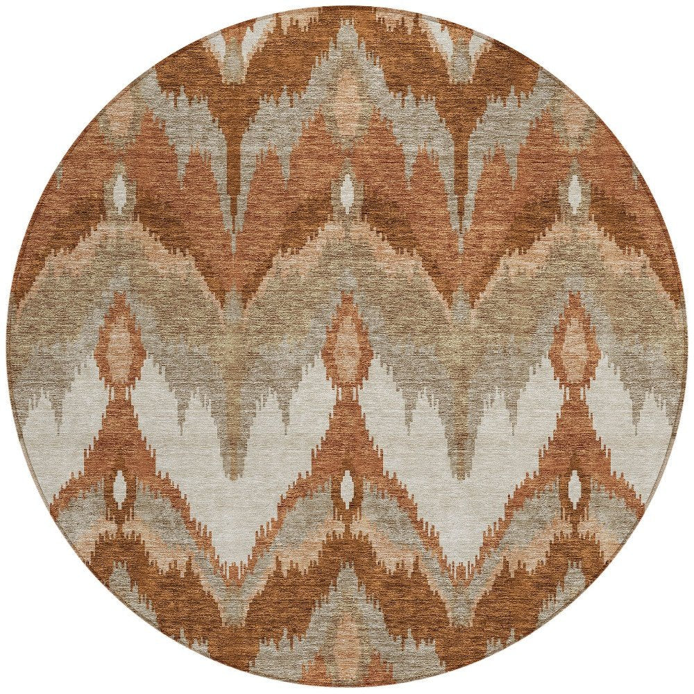 3' X 5' Orange Beige And Copper Ikat Washable Indoor Outdoor Area Rug