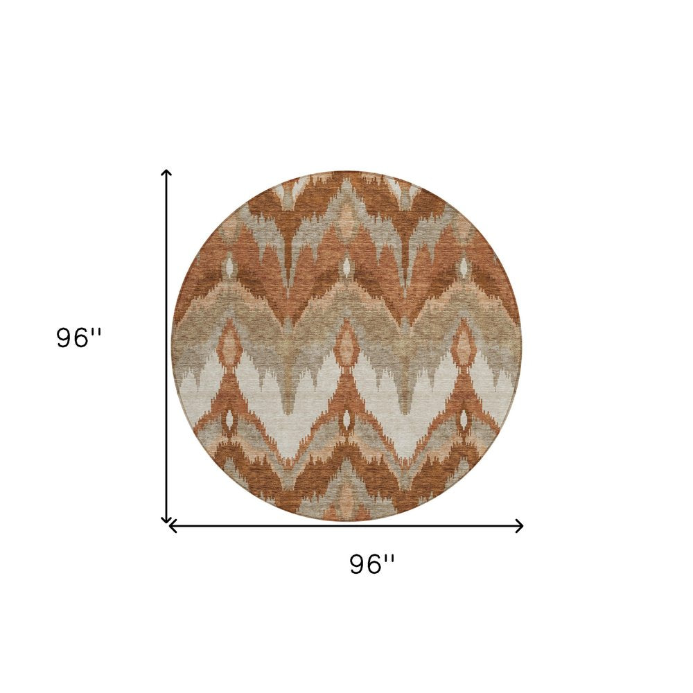 3' X 5' Orange Beige And Copper Ikat Washable Indoor Outdoor Area Rug