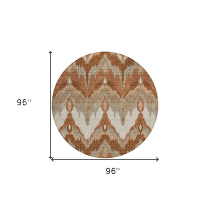 3' X 5' Orange Beige And Copper Ikat Washable Indoor Outdoor Area Rug
