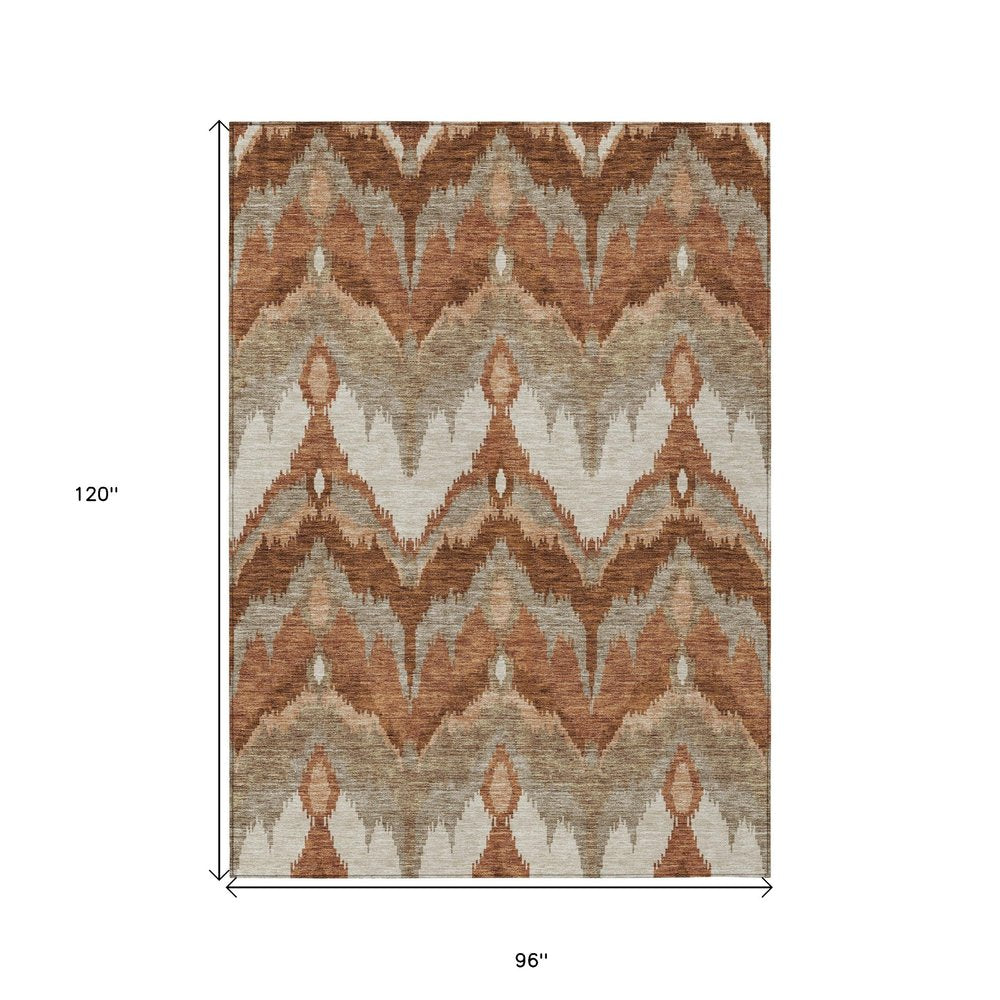 3' X 5' Orange Beige And Copper Ikat Washable Indoor Outdoor Area Rug