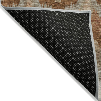 3' X 5' Orange Beige And Copper Ikat Washable Indoor Outdoor Area Rug