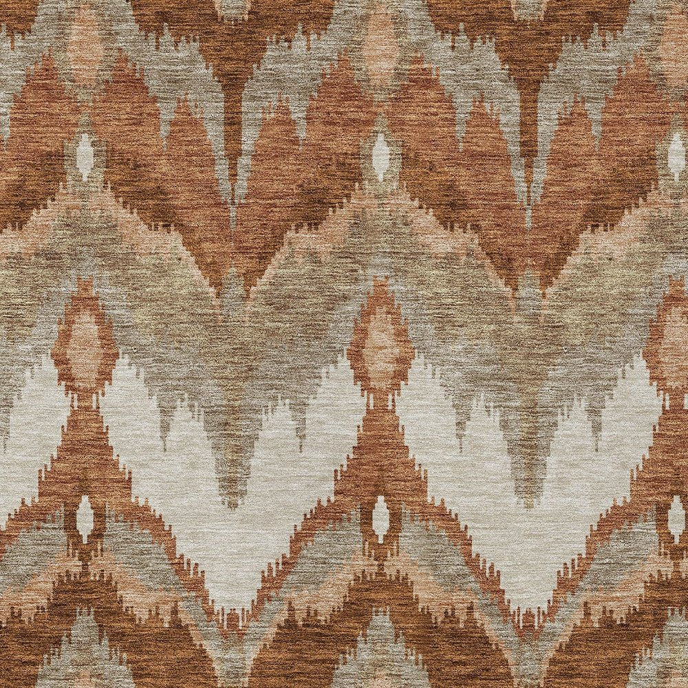 3' X 5' Orange Beige And Copper Ikat Washable Indoor Outdoor Area Rug