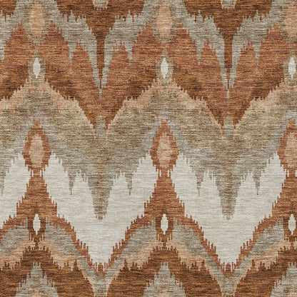 3' X 5' Orange Beige And Copper Ikat Washable Indoor Outdoor Area Rug
