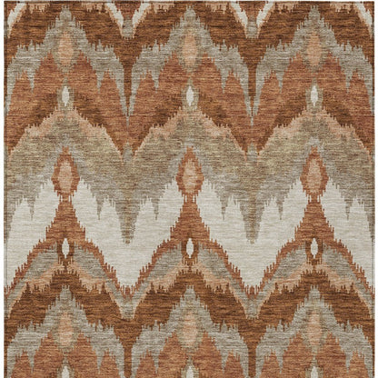 3' X 5' Orange Beige And Copper Ikat Washable Indoor Outdoor Area Rug