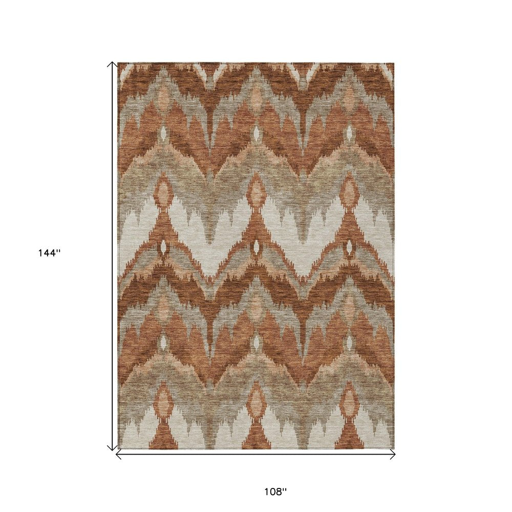 3' X 5' Orange Beige And Copper Ikat Washable Indoor Outdoor Area Rug