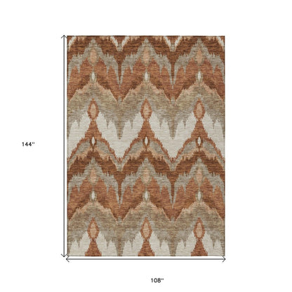 3' X 5' Orange Beige And Copper Ikat Washable Indoor Outdoor Area Rug